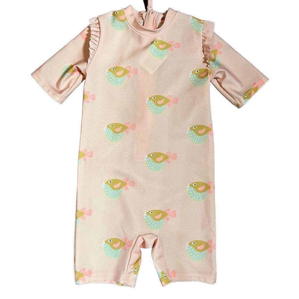 H&M Pink Puffer Fish Print Kids Swim Rashguard